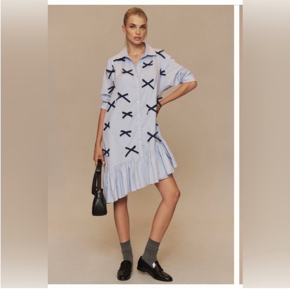 Anthropologie blue bow shirt dress. Great condition.